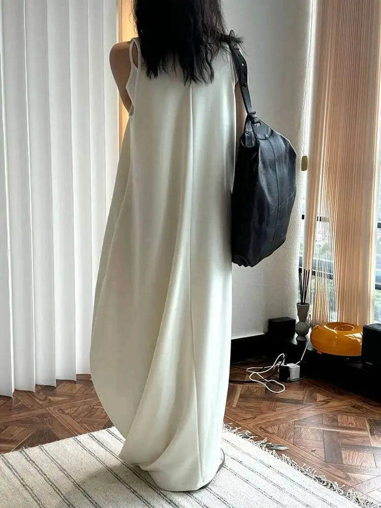 Women Black Brief Irregular Shaped Pocket Long Elegant Dress New V-Neck Sleeveless Fashion Tide Spring Autumn 2025 1DH9419