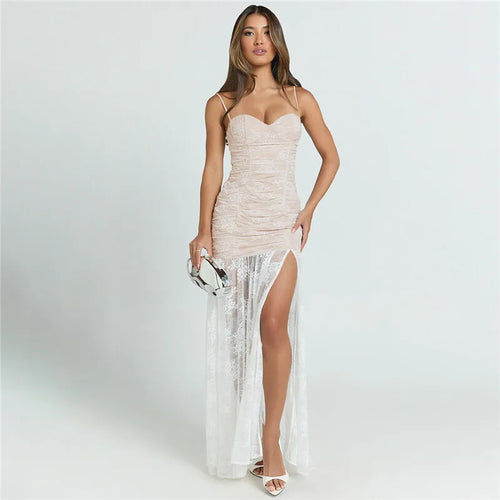 Load image into Gallery viewer, Spaghetti Strap Lace Sexy Maxi Dress For Women Gown Black Sleeveless Backless Thigh High Split Bodycon Long Dress
