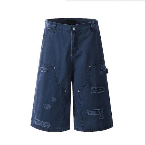 Load image into Gallery viewer, Men's Cargo Shorts New American Hip Hop Style Worn-out Hole Design Large Silhouette Multi Pockets Trendy Male Pants 9W1768
