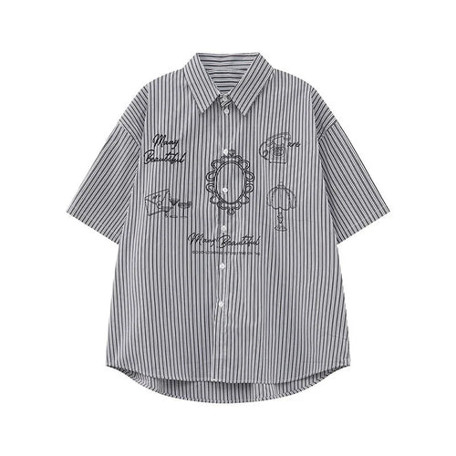 Load image into Gallery viewer, Men&#39;s Shirts Short Sleeve Design Korean Personalized Pattern Striped Turn-down Collar Stylish Male Loose Shirt 9W1594
