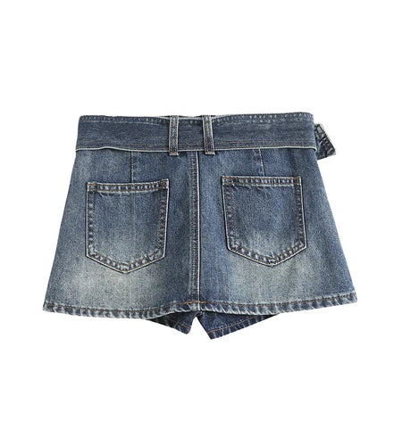 Summer Spicy Girl Belt Denim Skirt Blue Sexy Low Waist Skirts Casual a line skirts Women's Clothing
