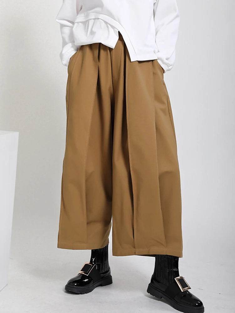 High Elastic Waist Yellow Pleated Shaped Pocket Wide Leg Pants New Trousers Women Fashion Tide Spring Autumn 2025 1DD0404