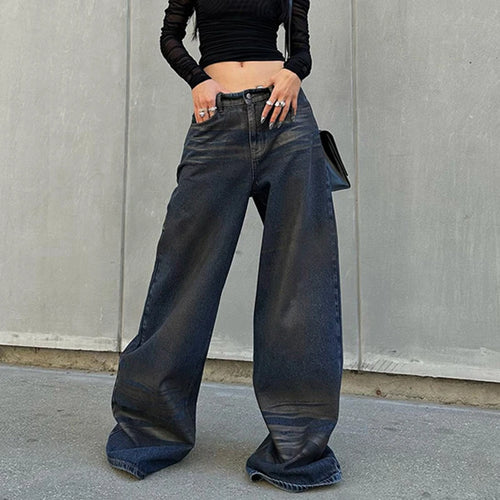 Load image into Gallery viewer, Streetwear Chic Gradient Coated Jeans for Female Grunge Design Baggy Pants Denim Wide Leg Trousers Harajuku Outfits
