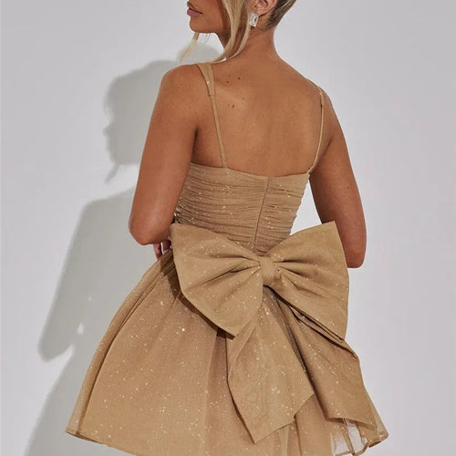 Load image into Gallery viewer, Bow Backless Sexy Mini Dress For Women Robe Spaghetti Strap Sleeveless Backless High Waist A-line Club Dress Vestido
