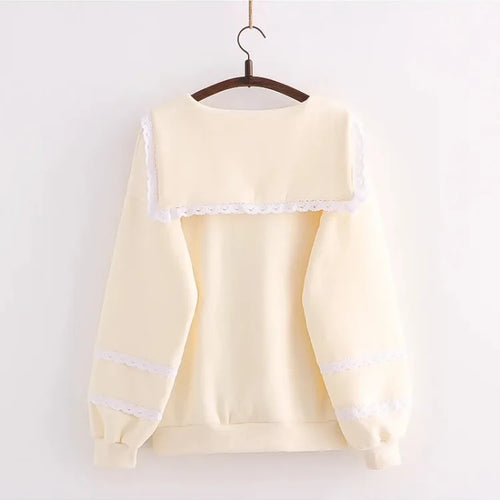 Load image into Gallery viewer, Sweet Style Kawaii Cute Women Sweatshirts Cartoon Rabbit Print Lace Patchwork Pullovers Winter Ladies Cotton Sudadera Tops
