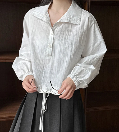 Women Blue Drawstring Big Size Casual Blouse New Stand Collar Long Sleeve Shirt Fashion Tide Spring Autumn 2025  1DJ0930