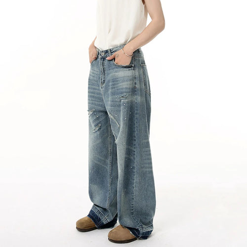 Load image into Gallery viewer, Men&#39;s Jeans New American Cat Whiskers Design Gradient Color Trendy Washed Patterns Worn-out Male Straight Bottoms 9W1833
