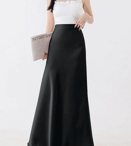 Korean Black Beige A-line Pleated Long Skirt Spring Summer Women 2024 Streetwear Pink High Waist Elegant Wrapped Hip Skirt Trend