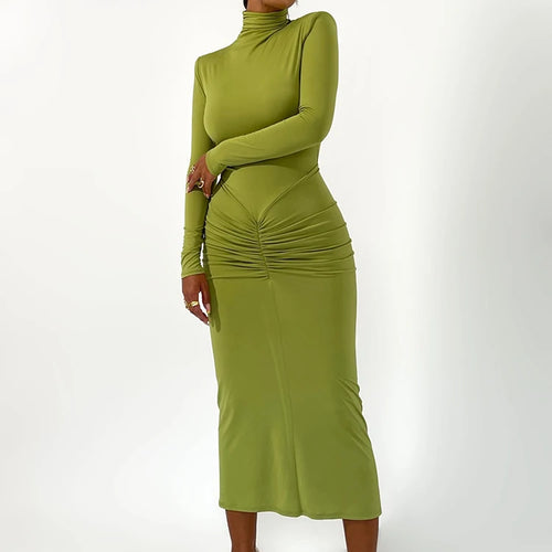 Load image into Gallery viewer, Elegant Turtleneck Long Sleeve Bodycon Maxi Dress Women Autumn Winter New Ruched Club Party Sexy Dress Vestidos
