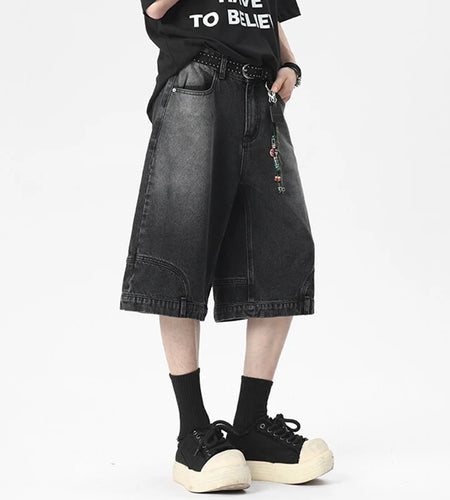 Men's Denim Shorts New American Personalized Straight Wide Leg Male Short Jeans Summer High Street Men Clothing 9W1670