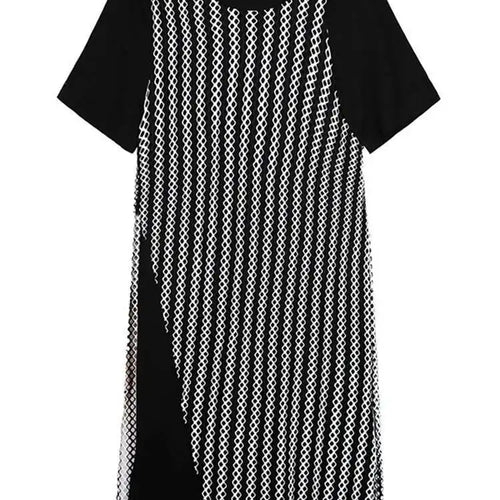 Load image into Gallery viewer, Women Black Irregular Mesh Big Size Casual Midi Dress New Round Neck Short Sleeve Fashion Tide Spring Summer 2025 1DH5415
