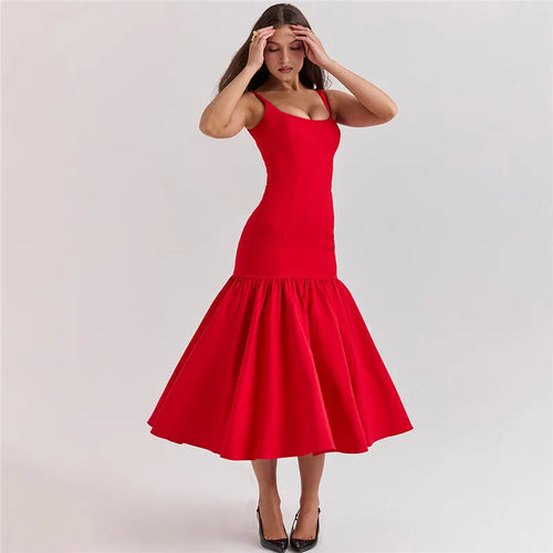 Load image into Gallery viewer, Backless Maxi Fishtail Dress For Women Gown Fashion Square Collar Sleeveless Loose Pleated Long Dress Elegant Dresses
