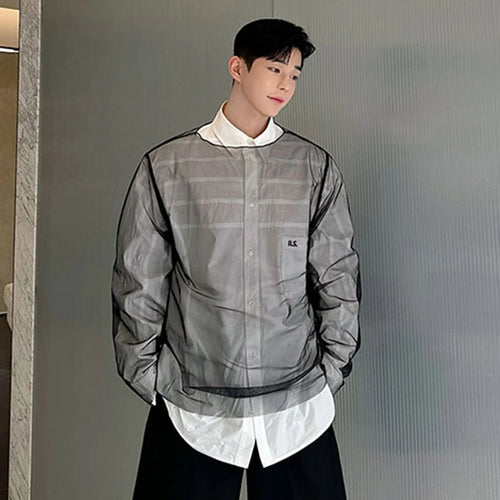 Load image into Gallery viewer, Personality Men&#39;s Mesh T-shirt Long Sleeve Pullover Round Collar Simple Three-piece Clothing Male Fashion Summer C5669
