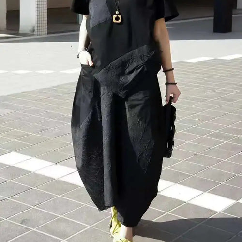 Load image into Gallery viewer, High Elastic Waist Black Textured Irregular A-line Half-body Skirt Women Fashion Tide New Spring Autumn 2025 1DJ0410
