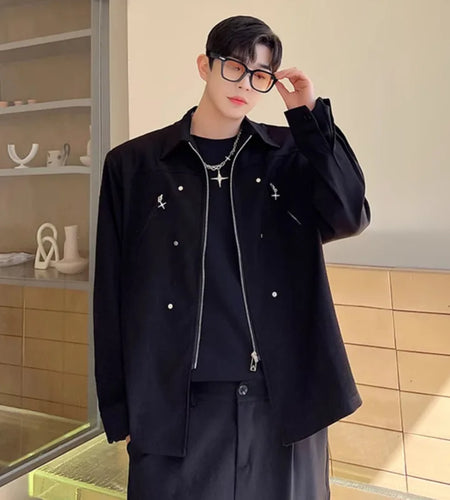 Male Shirts New Trendy Long Sleeve Men Shirt Multi Zipper Design Loose Casual Men's Single Breasted Clothing Trend 9W1400