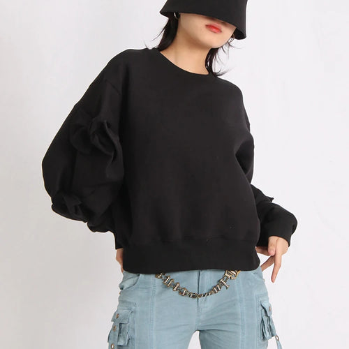 Load image into Gallery viewer, Solid Patchwork Bowknot Loose Sweatshirts For Women Round Neck Long Sleeve Casual Pullover Sweatshirt Female New
