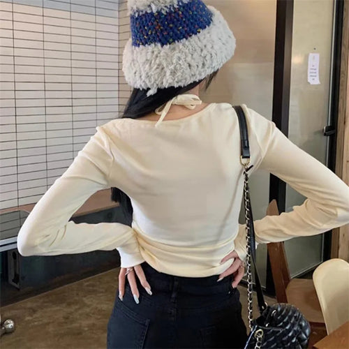 Load image into Gallery viewer, y2k Tops Women Aesthetic Clothing Solid Color V Neck Long Sleeve Cropped T Shirts 2000s Coquette Clothes Streetwear
