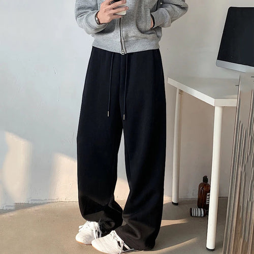 Load image into Gallery viewer, Fleecing Thickened Men&#39;s Casual Trousers Drawstring Solid Pockets High Street Male Straight Wide Leg Pants Winter 9C8923
