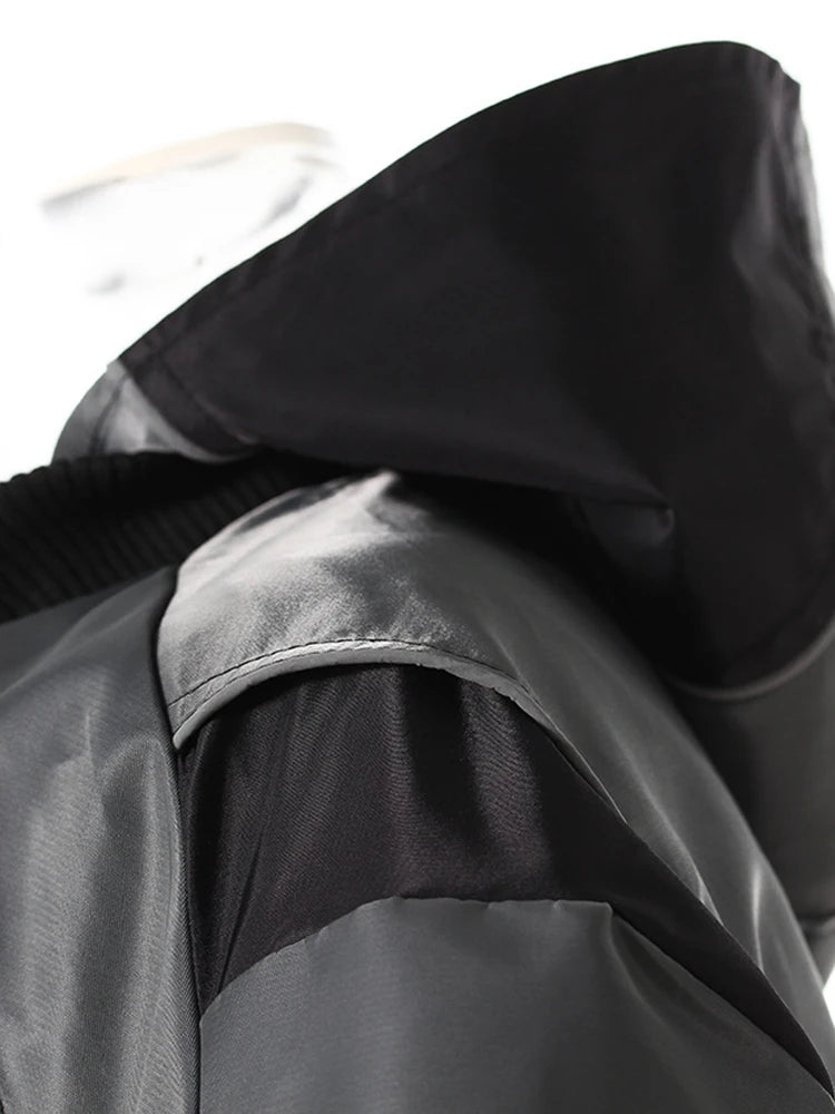 Gray Color-block Pleated Big Size Short Jacket New Hooded Long Sleeve Women Coat Fashion Tide Spring Autumn 2025  7AB4742