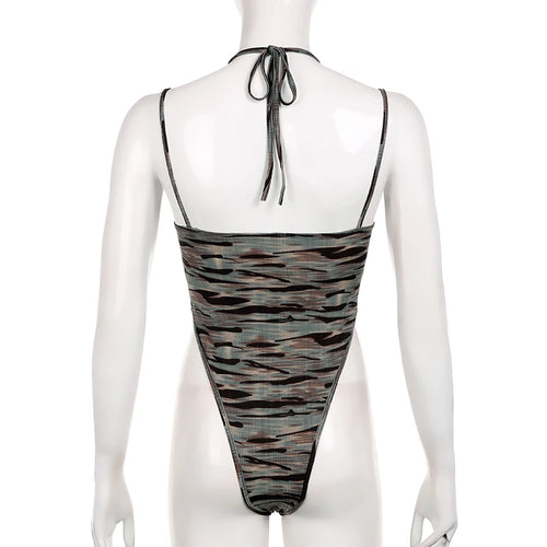 Load image into Gallery viewer, Vintage Camouflage Halter Slip Summer Body One Piece Zebra Pattern Women&#39;s Bodysuit Bandage Casual Holidays Jumpsuit
