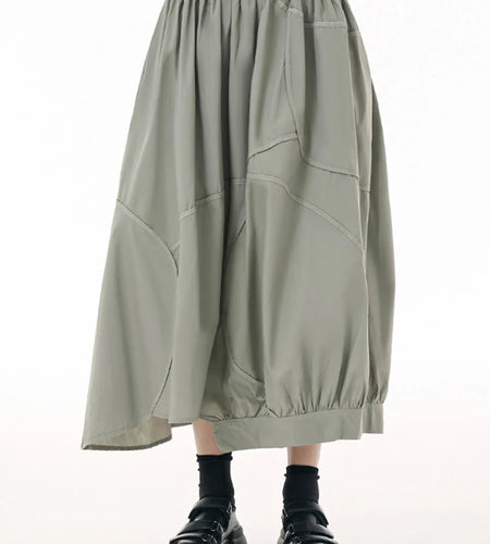 Solid Minimalist Casual Skirts For Women High Waist Loose Temperament Spliced Folds Skirt Female Fashion Clothes