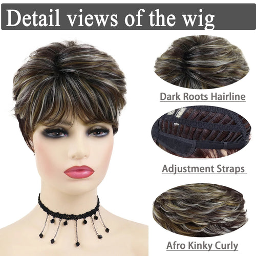 Load image into Gallery viewer, Synthetic Wig with Bangs Short Brown Wig with Highlights Cancer Chemo Patient Gifts Natural Hairstyle Mommy Wigs Ladies
