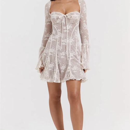 Load image into Gallery viewer, Elegant Print Mini Dress For Women Autumn Winter New Square Collar Long Sleeve Backless Loose Club Party Sexy Dress
