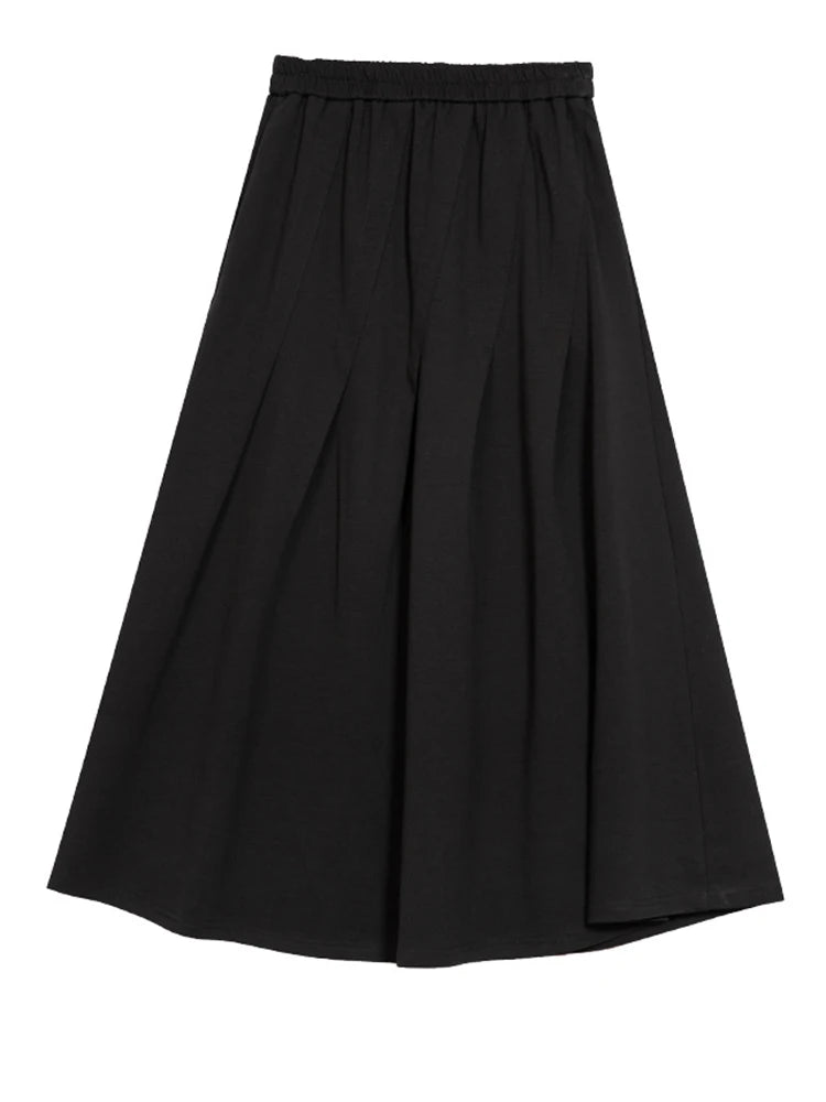 High Elastic Waist Black Brief Pleated Spliced A-line Half-body Skirt Women Fashion Tide New Spring Autumn 2025 1DJ0965