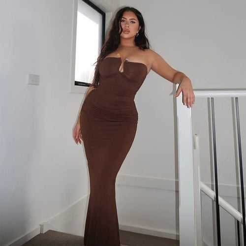 Load image into Gallery viewer, Off-shoulder Strapless Sexy Maxi Dress For Women Solid Sleeveless Backless Bodycon Club Party Sexy Long Dress Elegant
