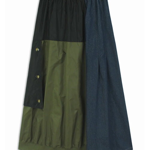 Load image into Gallery viewer, High Elastic Waist Black Green Color-block Long Casual Half-body Skirt Women Fashion Tide New Spring Autumn 2025 1DH8087
