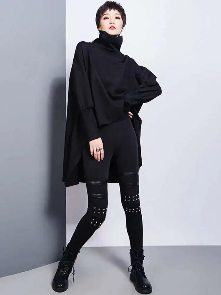 High Elastic Waist Black Brief Long Rivet With Fleece Casual Pants New Trousers Women Fashion Spring Autumn 2025 1DH7172