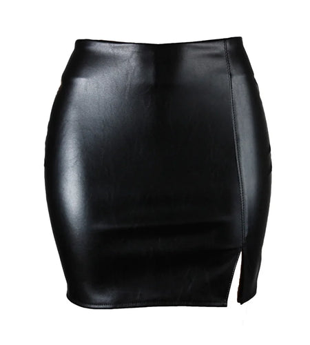 Women Leather Night Clubwear Skirts Summer Pure Color PU-leather Zipper Sexy Hip Leather Mini Skirts