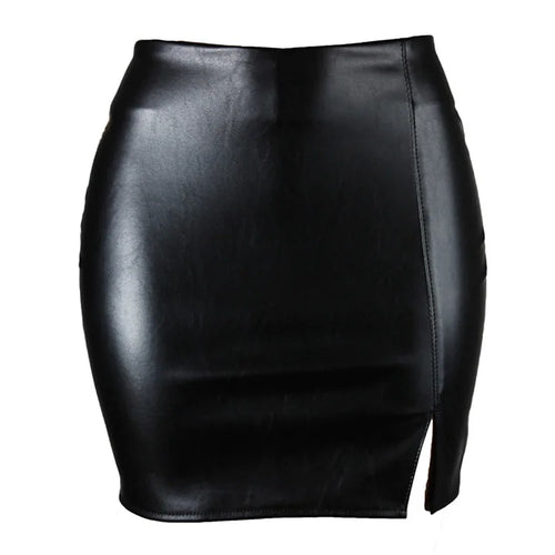 Load image into Gallery viewer, Women Leather Night Clubwear Skirts Summer Pure Color PU-leather Zipper Sexy Hip Leather Mini Skirts
