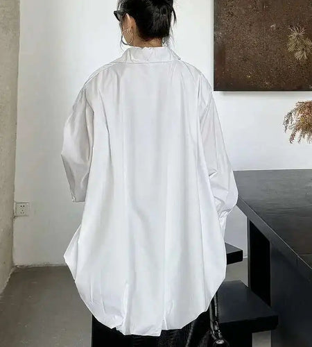 Women White Back Long Irregular Big Size Blouse New V-Neck Long Sleeve Shirt Fashion Tide Spring Autumn 2025 1DH6949