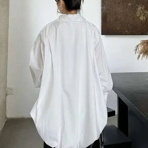 Load image into Gallery viewer, Women White Back Long Irregular Big Size Blouse New V-Neck Long Sleeve Shirt Fashion Tide Spring Autumn 2025 1DH6949
