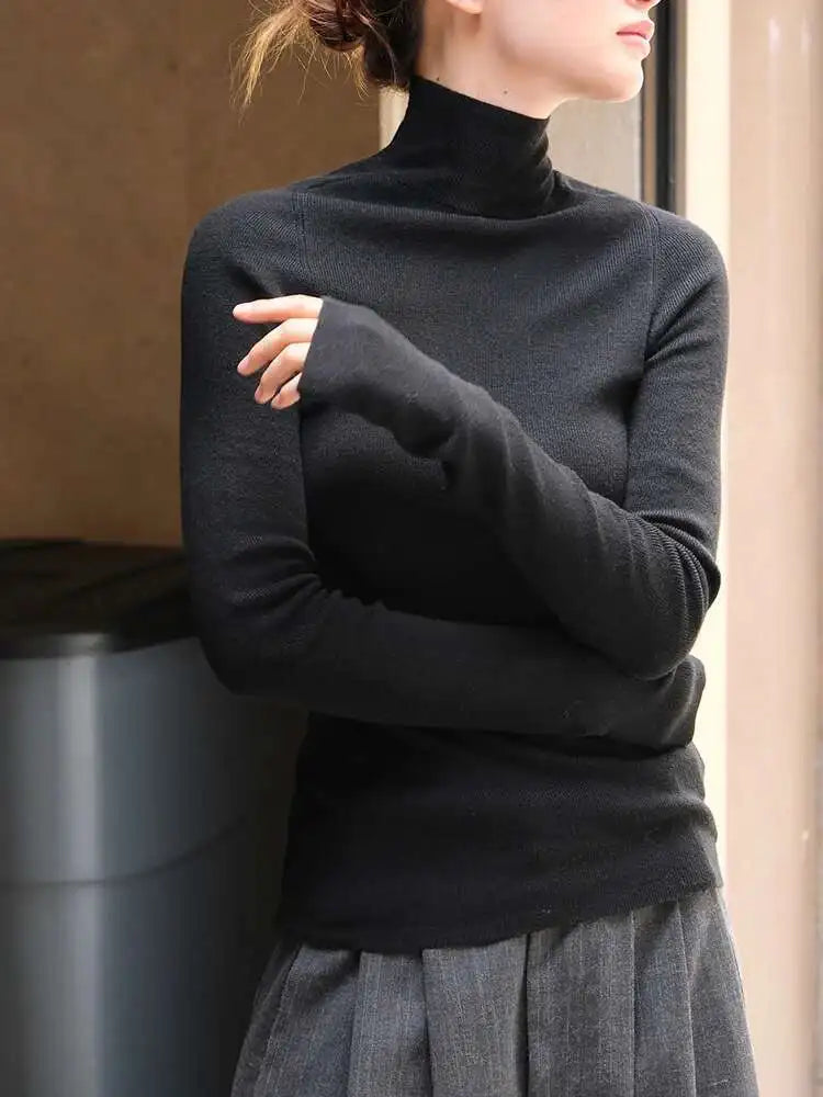 Gray Slim Elegant Knitting Sweater Turtleneck Long Sleeve Women Pullovers New Fashion Tide Spring Autumn 2025 1DH7116