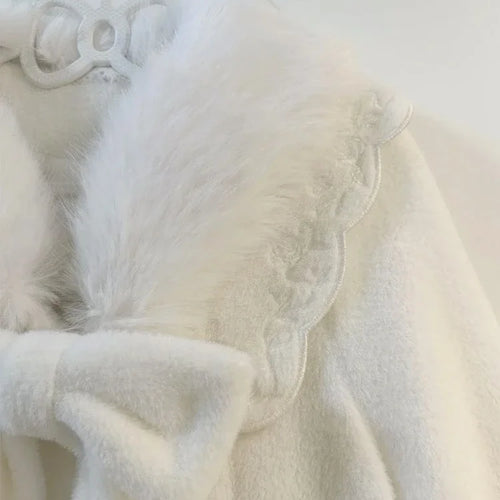 Load image into Gallery viewer, Japanese Lolita Sweet Girl Blends Jackets Women Y2k Aesthetic Fur Patchwork Vintage Coats Harajuku Kawaii Pocket Bow Jacket Cute
