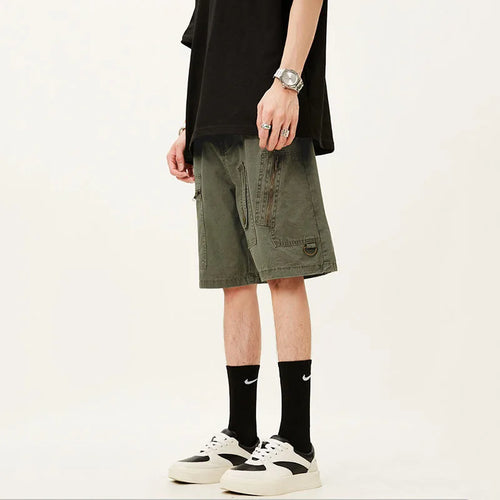 Load image into Gallery viewer, Men's Denim Shorts Summer Multi Pockets Zippers Design Straight Leg Trendy Casual Handsome Male Loose Pants 9W1713
