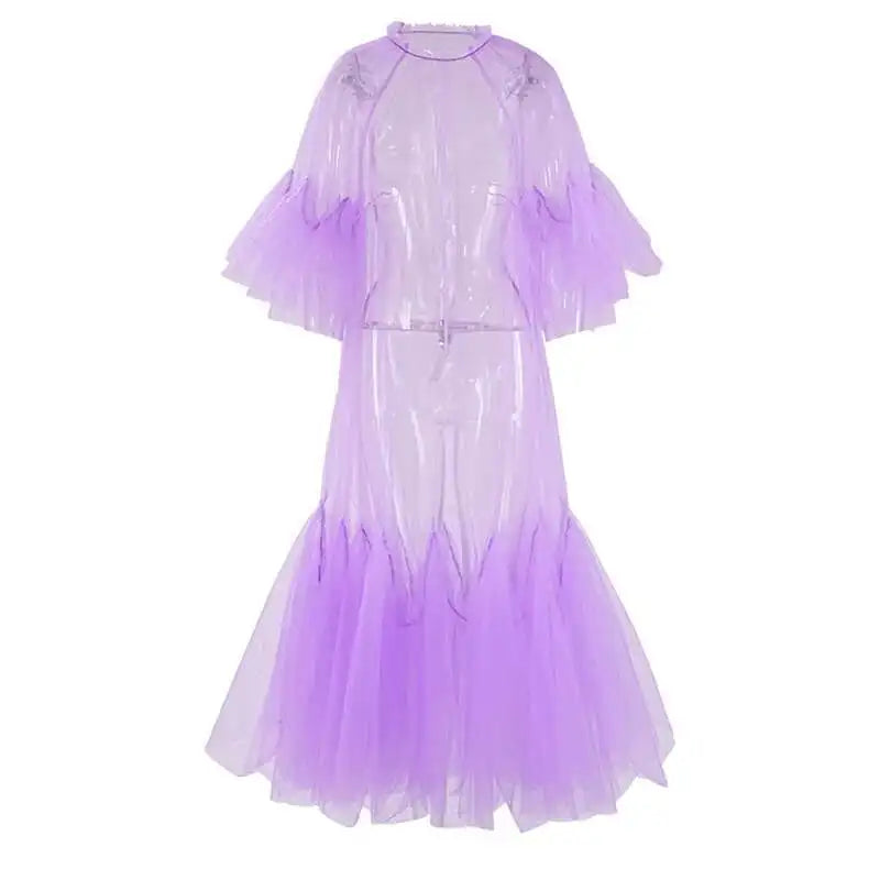 Women Black Ruffles Long Big Size Dress New Round Neck Three-quarter Sleeve Loose Fit Fashion Spring Summer 2025 JR77101