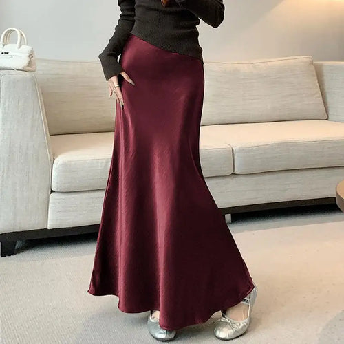 Load image into Gallery viewer, Korean Fashion Solid Elegant High Waist Wrap Hip Long Skirt 2025 Spring Summer Women Slim Vacation Pleated A-line Fishtail Skirt
