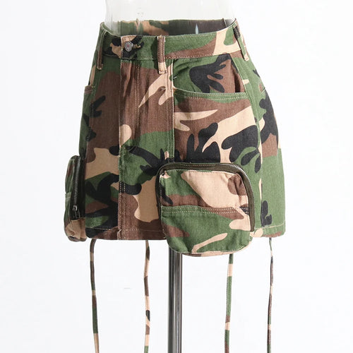 Load image into Gallery viewer, Hit Color Camouflage Printing Casual Mini Skirts For Women High Waist Patchwork Pockets A Line Skirt Female Fashion Style
