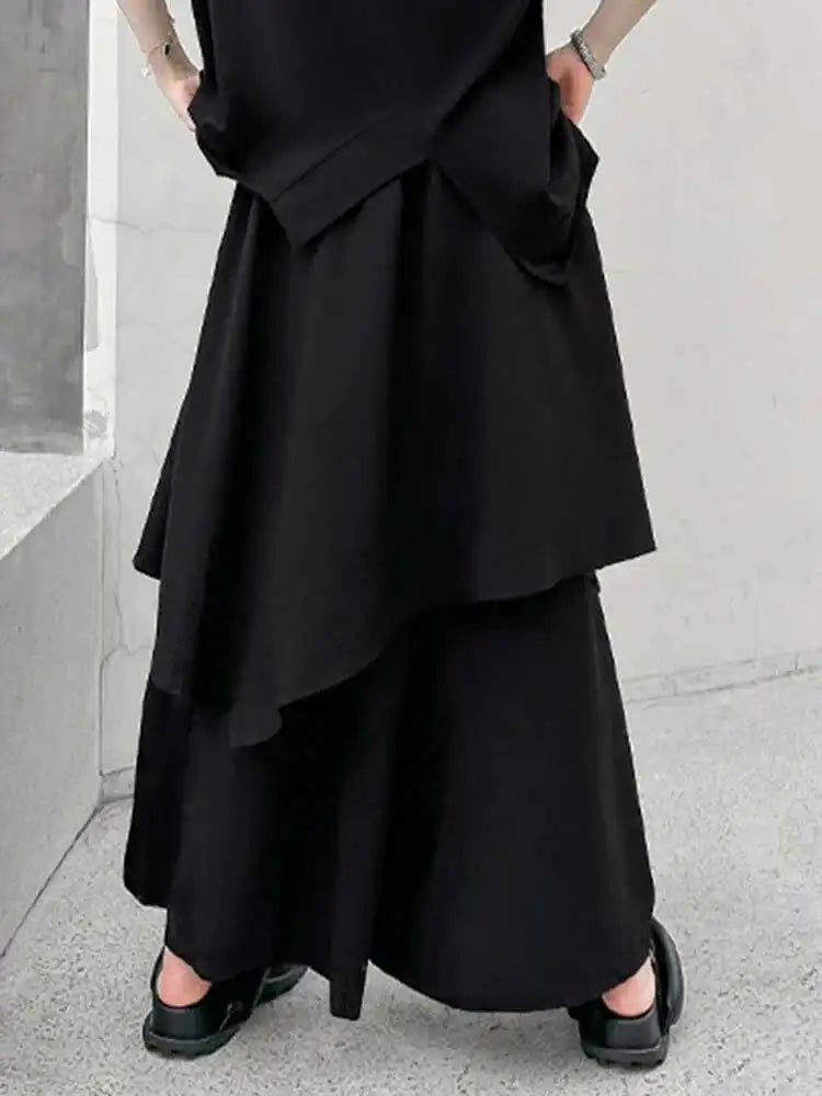 High Elastic Waist Black Striped Irregular Wide Leg Pants New Trousers Women Fashion Tide Spring Autumn 2025 1DH8291