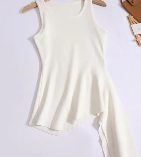 Summer Solid Round Neck Sexy Irregular Bandage Knitted Vest Women Sleeveless Holiday Versatile Tops Casual Streetwear clothing