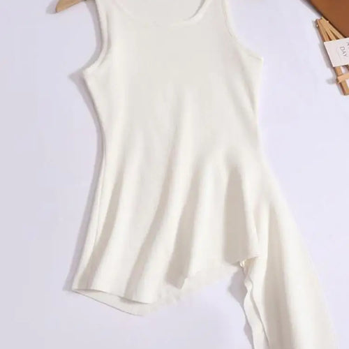 Load image into Gallery viewer, Summer Solid Round Neck Sexy Irregular Bandage Knitted Vest Women Sleeveless Holiday Versatile Tops Casual Streetwear clothing
