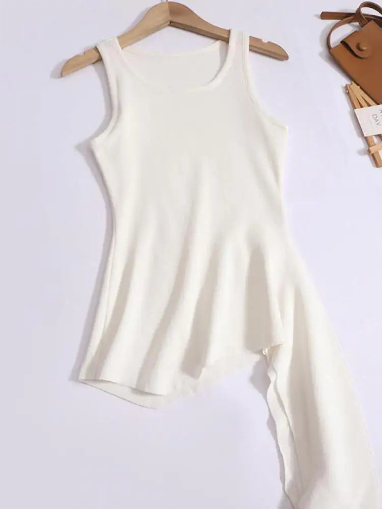 Summer Solid Round Neck Sexy Irregular Bandage Knitted Vest Women Sleeveless Holiday Versatile Tops Casual Streetwear clothing