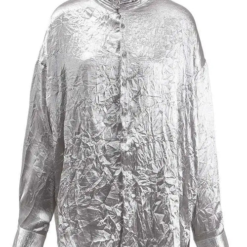 Load image into Gallery viewer, Women Black Pleated Buckle Big Size Vintage Blouse New Stand Collar Long Sleeve Shirt Fashion Spring Autumn 2025 CPG1416
