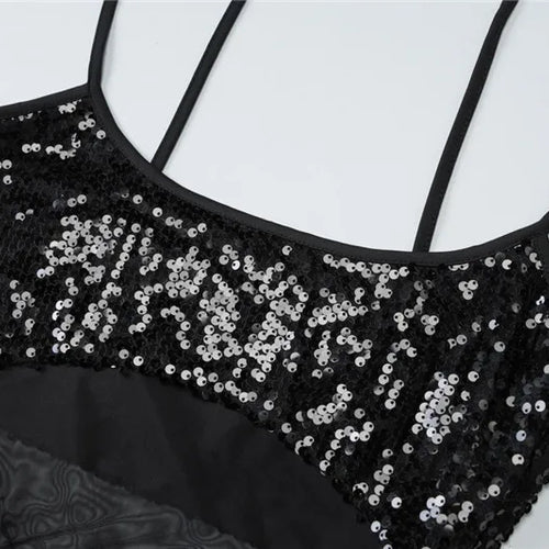 Load image into Gallery viewer, Sheer Mesh Spaghetti Strap Sexy Maxi Dress For Women Gown Glitter Sleeveless Backless High Waist Bodycon Club Dress
