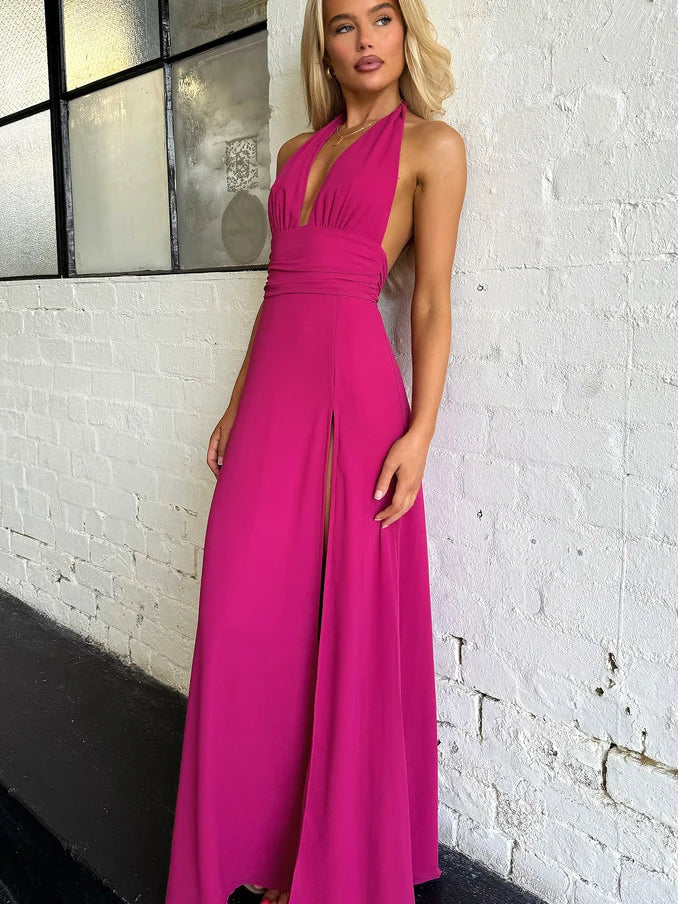 Elegant Sleeveless Open Back High Split Dress Women Slim Lace Up Evening Dress Female Elegance Club Party Vestidos 2024