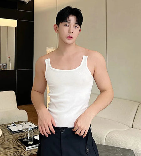 Summer Men's Personality Vests Deconstructed Truncated Invisible Shoulder Strap Trendy Tank Top Male Niche Design Top 9C479