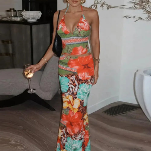 Load image into Gallery viewer, Leopard Print Sexy 2 Piece Sets Women Summer Fashion Lace-up Halter Crop Tops And Maxi Skirt Female Party Two Piece Set
